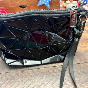 Emilio Pepe Black Geometric Clutch with Wristlet